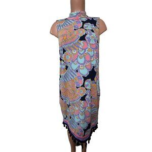 Trina Turk Sleeveless Keyhole Tassel Trim Sheath Dress Women's Size Large Floral